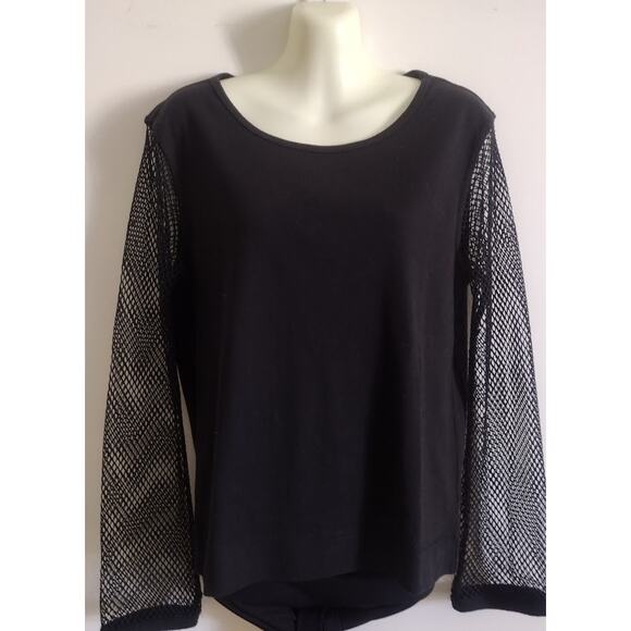 deRoo Long Fishnet Sleeve Top, Black Size M NWOT - Picture 1 of 6